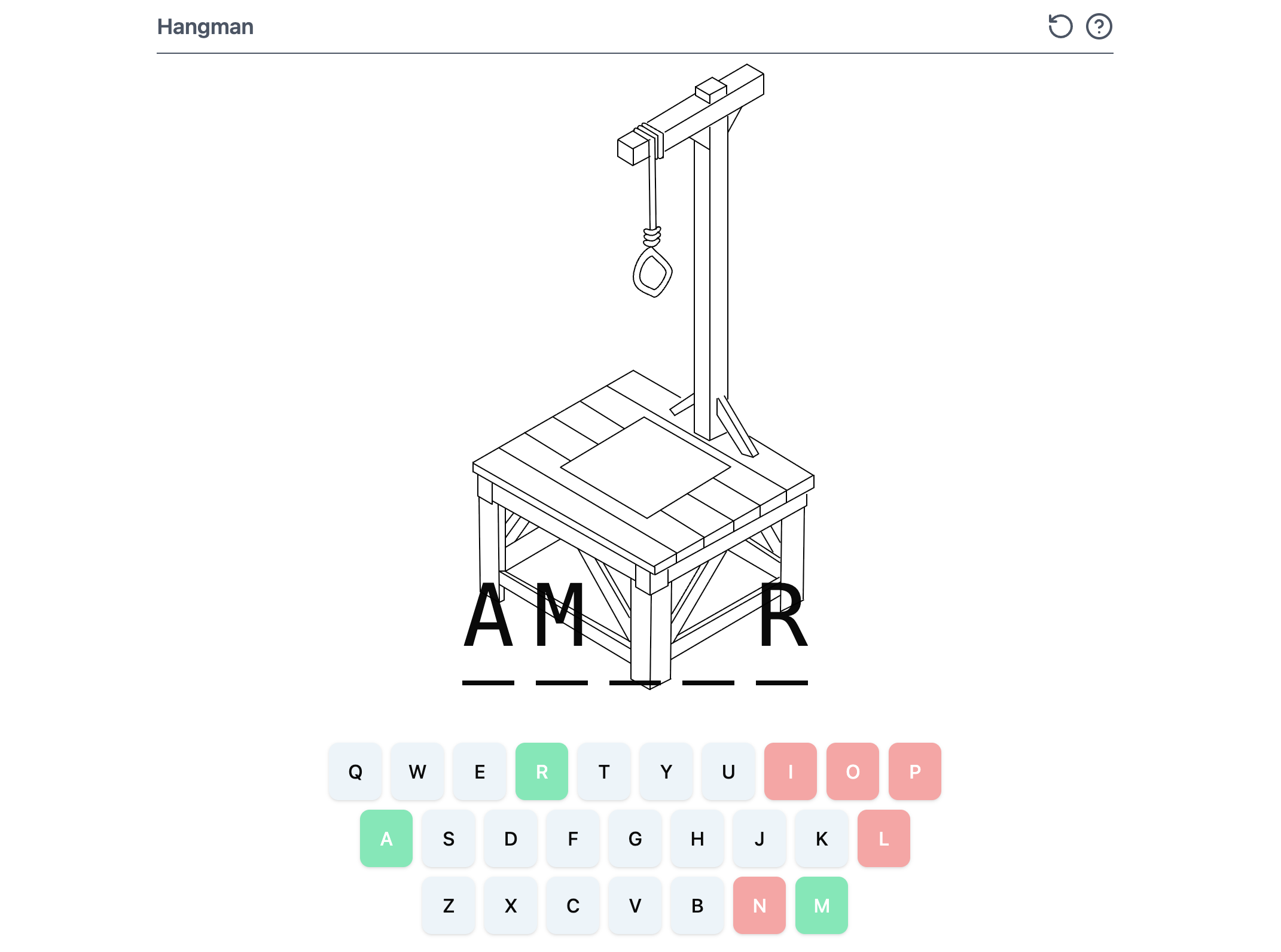 Screenshot of the Hangman Game application interface